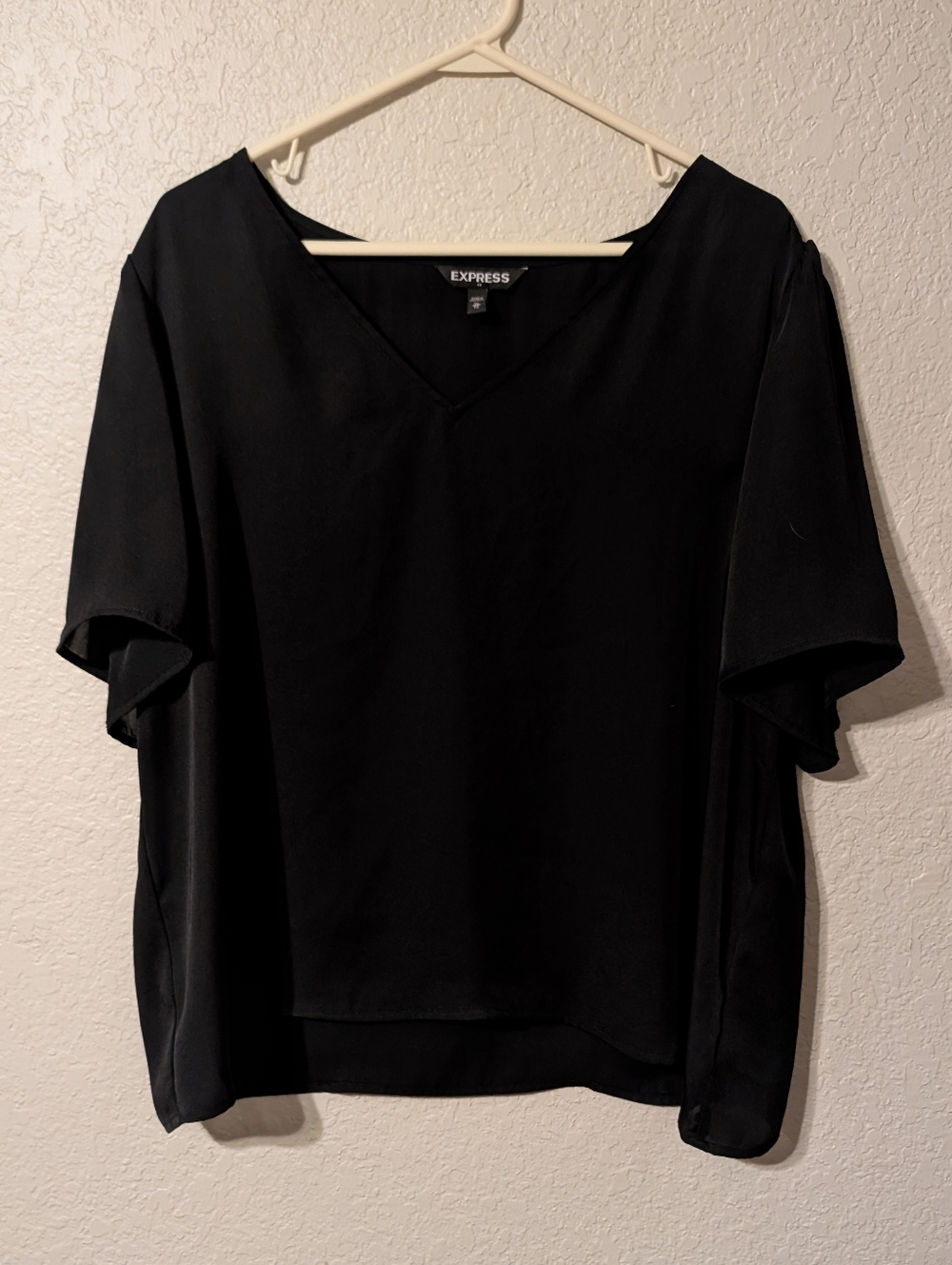 Express Black Relaxed Fit Work Blouse Short Sleeve & Breezy, Size XL
